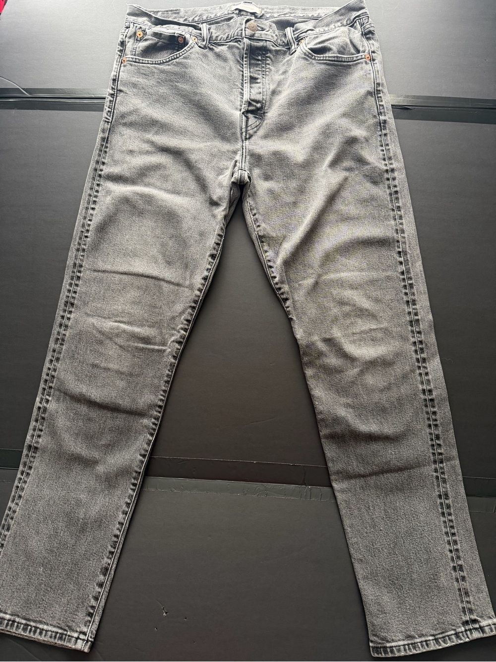 AE77 Premium Classic Selvedge Organic Denim Jeans Men's 33x32 Washed Grey